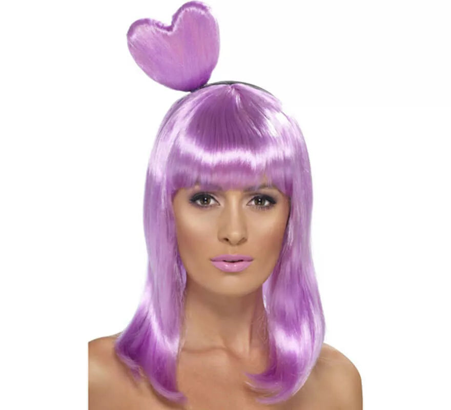 Translation missing: en.Peluca Reina del Pop Lila con Diadema de Corazón para Mujer