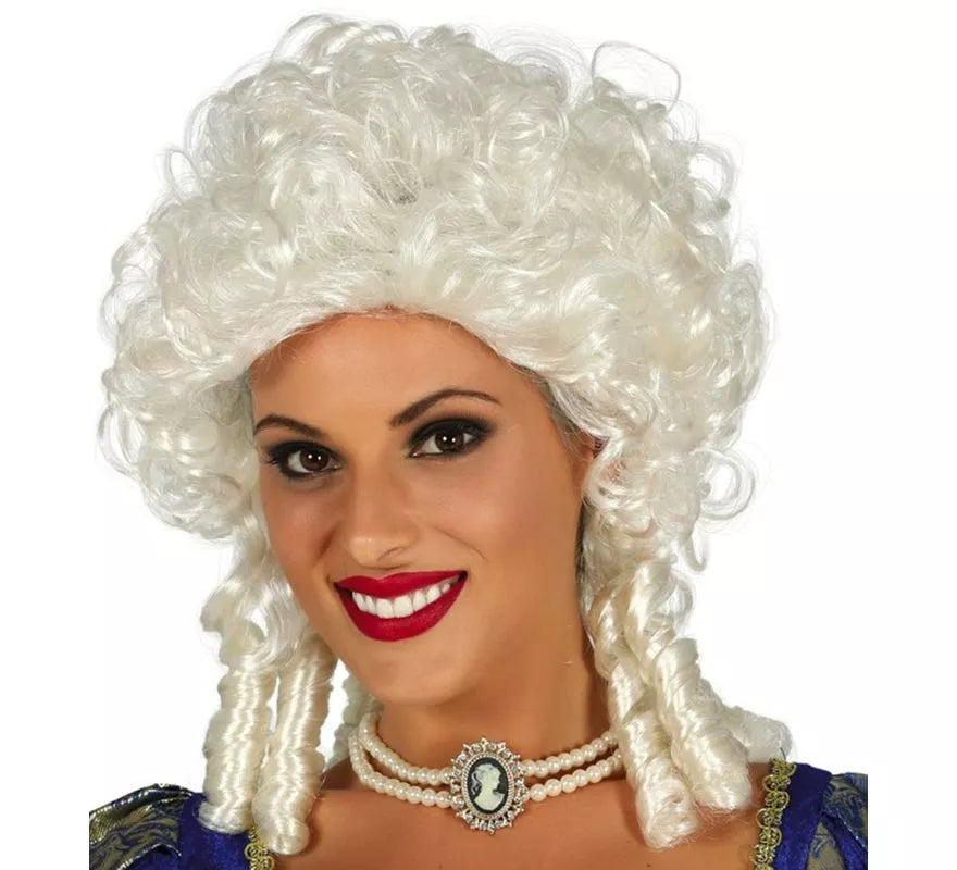 Peluca Rizada de Época Blanca