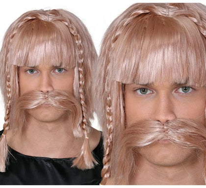 Peluca rubia con bigote incluido de Vikingo