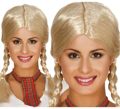 Peluca rubia con dos trenzas