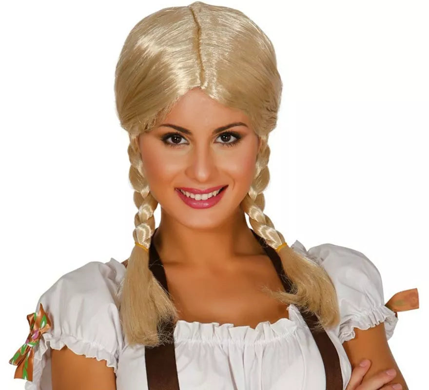 Peluca rubia con dos trenzas