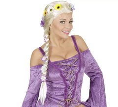 Blonde Braid Wig with Flowers for adults in box