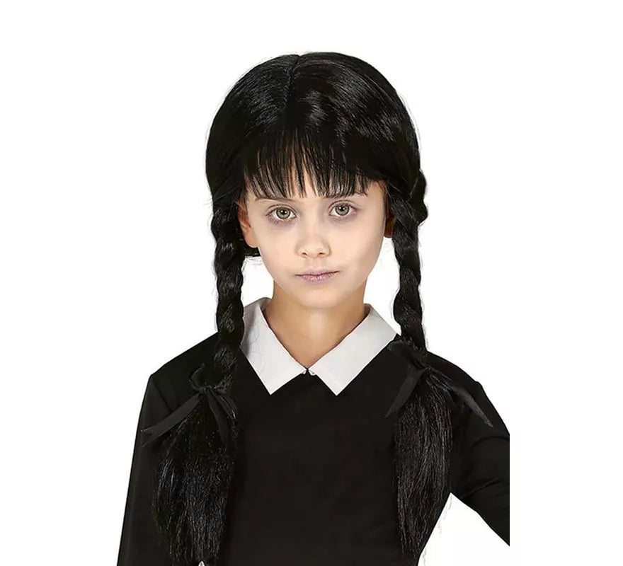 Translation missing: en.Peluca Trenzas negras con Flequillo en caja infantil