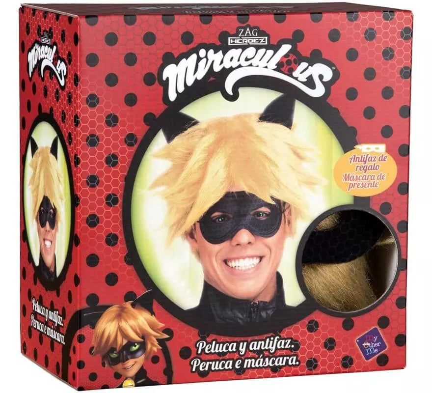 Peluca y Antifaz de Cat Noir en caja para hombre