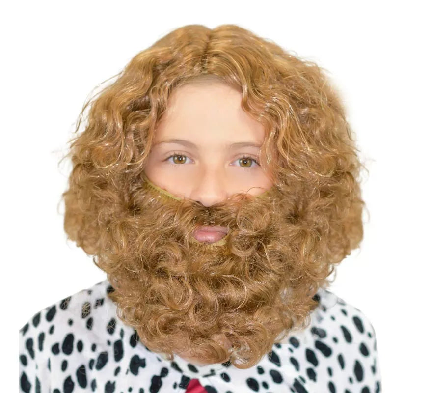 Peluca y Barba castaña Infantil Deluxe de Rey Mago Gaspar