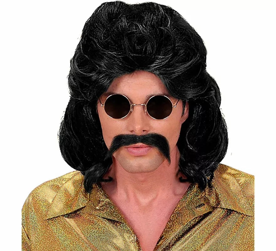 Peluca y Bigote Años 70 negra