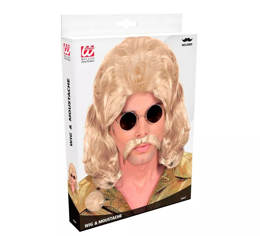 Peluca y Bigote de los años 70 rubia adulto
