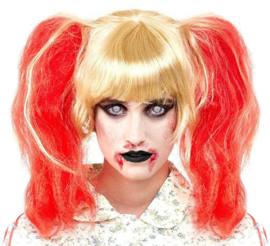 Translation missing: en.Peluca Zombie Rubia con Coletas Rojas