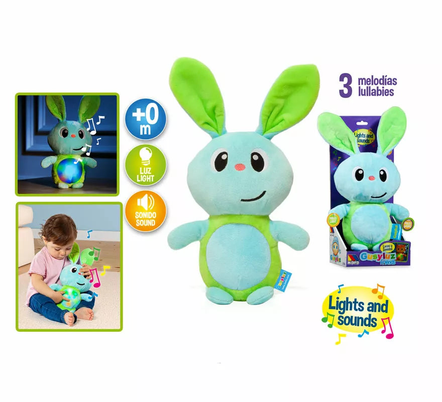 Peluche Conejito Gusy Luz Friends verde con Luces y Sonido