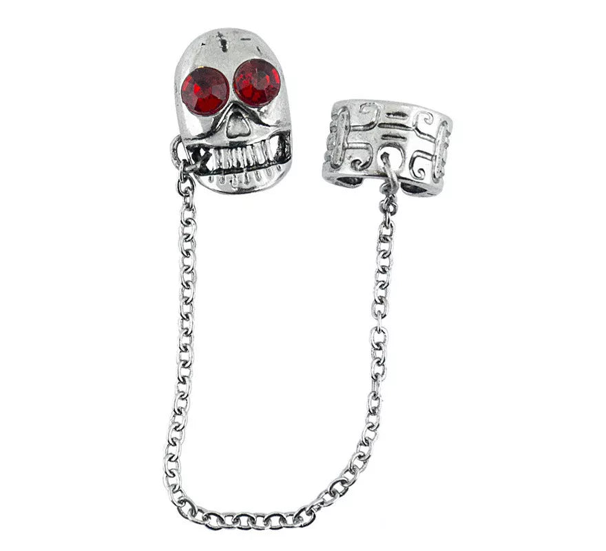 Translation missing: en.Pendiente con cadena de Calavera con Piedras Rojas