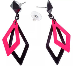 80s Earrings Black and pink diamonds Fluorescent
