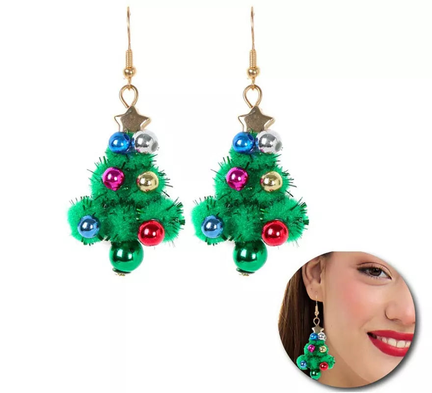 Pendientes Árbol Navideño Bolitas verde de 2,5x4,5 cm