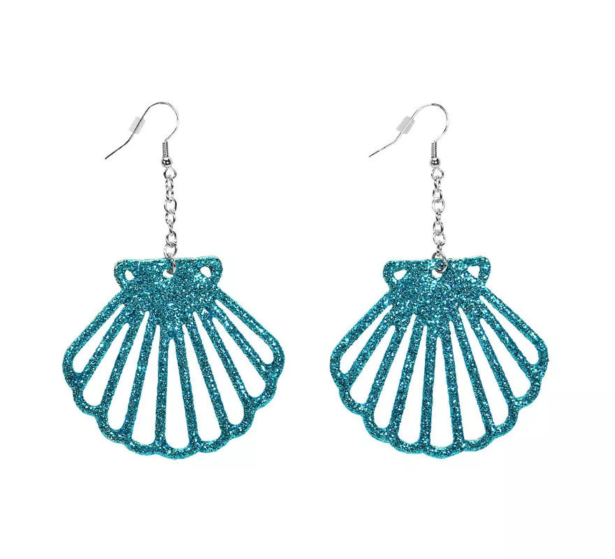 Pendientes Conchas Purpurina Azul