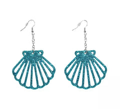 Blue Glitter Shell Earrings