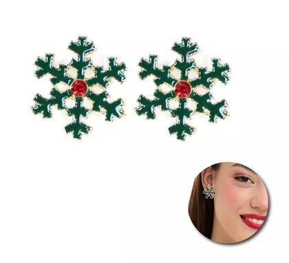 Pendientes Copo de Nieve Navidad verde de 3x3 cm