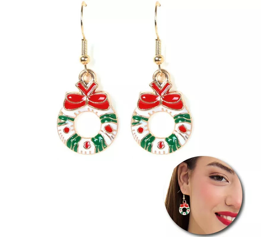 Pendientes Corona de Navidad con lazo de 1,5x2,5 cm