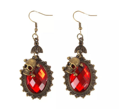 Pendientes de Calavera con rubí falso