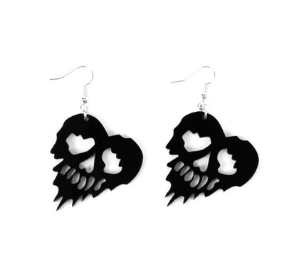 Pendientes de Corazones Calavera negros