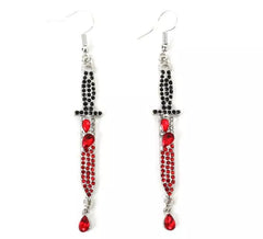 Black and red razor earrings