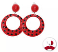 Pendientes de Sevillana pequeños rojos con topos negros de 6 cm