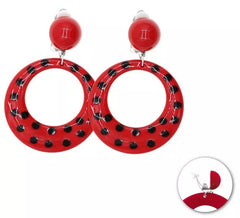 Small red Sevillana earrings with black polka dots, 6 cm