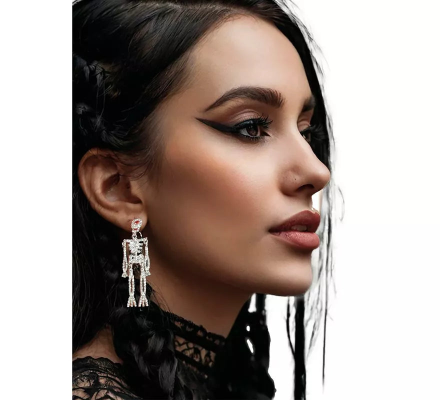 Pendientes Esqueletos Brillantes plata de 6,5 cm