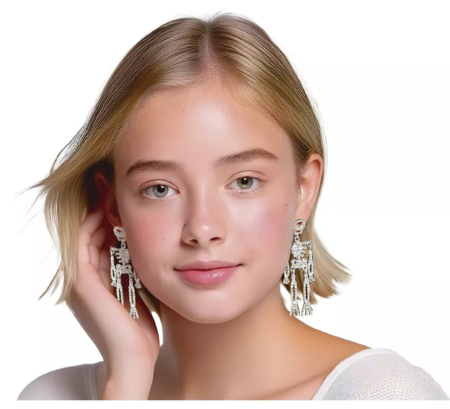 Pendientes Esqueletos Brillantes plata de 6,5 cm