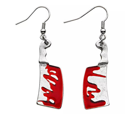 Pendientes Halloween de Cuchillos de Carnicero Ensangrentados