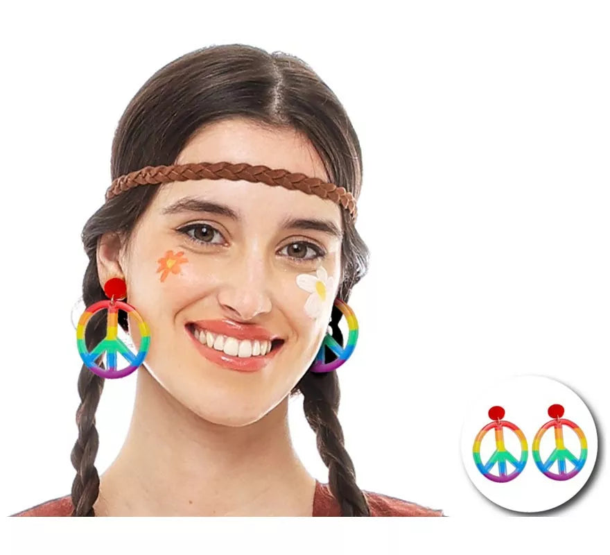 Translation missing: en.Pendientes Hippie Paz Arcoíris de 6x7,5 cm