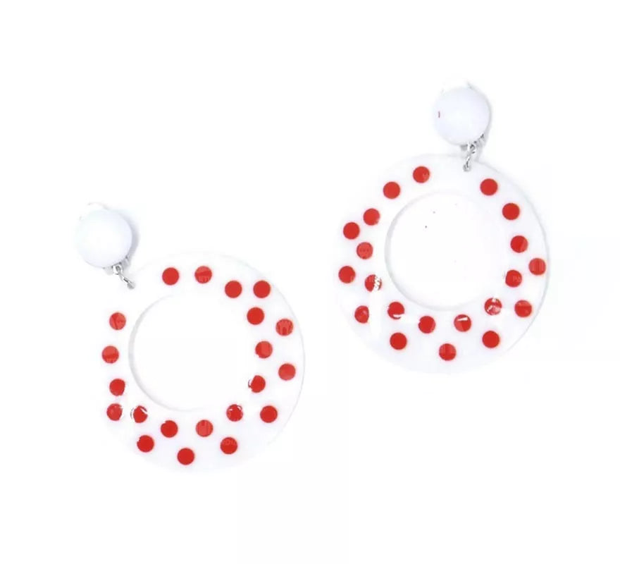 Translation missing: en.Pendientes Oval blanco mediano con topos rojos