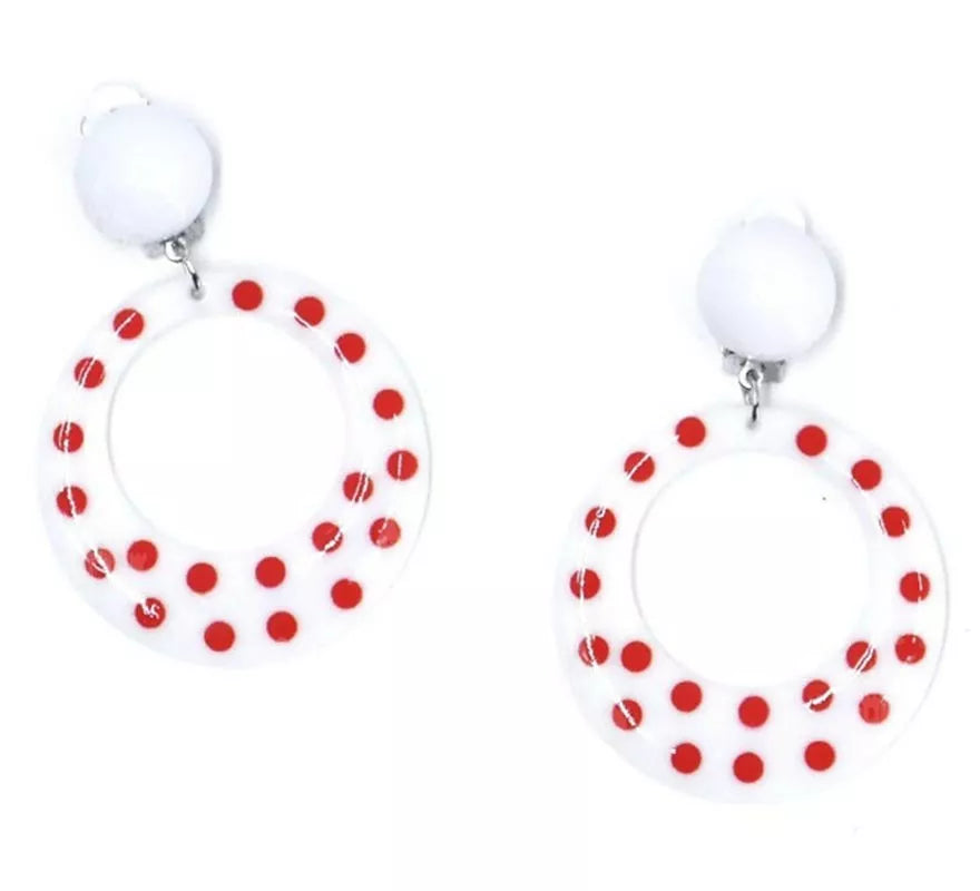Translation missing: en.Pendientes Sevillana Aro blancos con lunares rojos de 6 cm