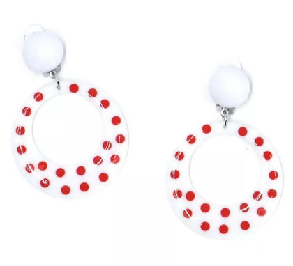 Pendientes Sevillana Aro blancos con lunares rojos de 6 cm