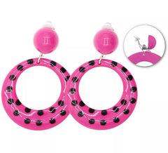 Sevillana Fuchsia hoop earrings with black polka dots, 6 cm