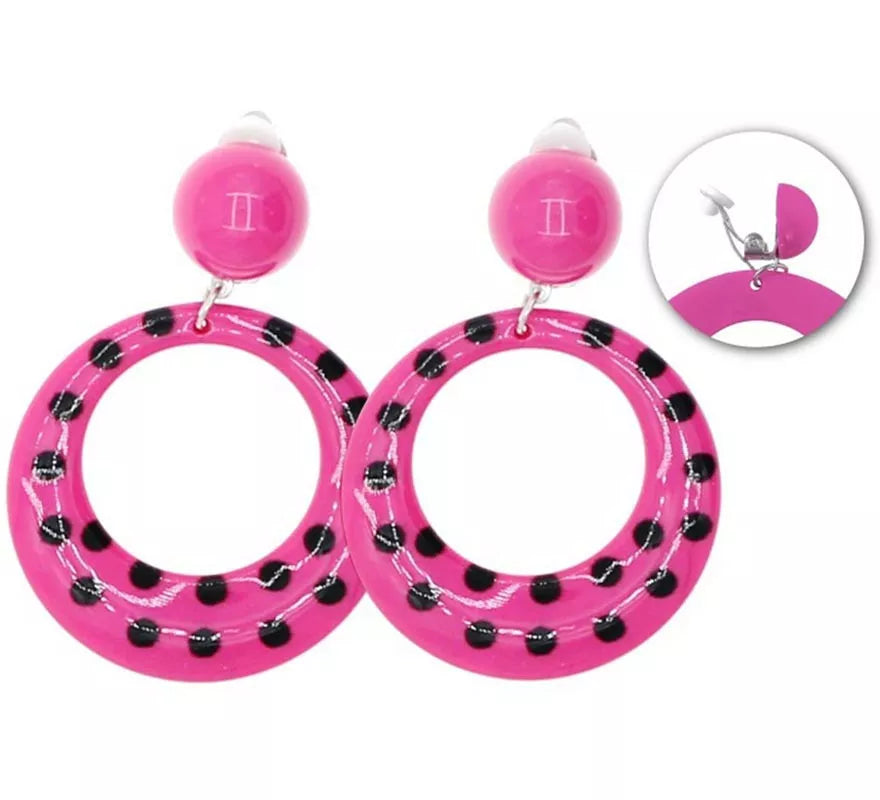 Translation missing: en.Pendientes Sevillana Aro fucsias con lunares negros de 6 cm