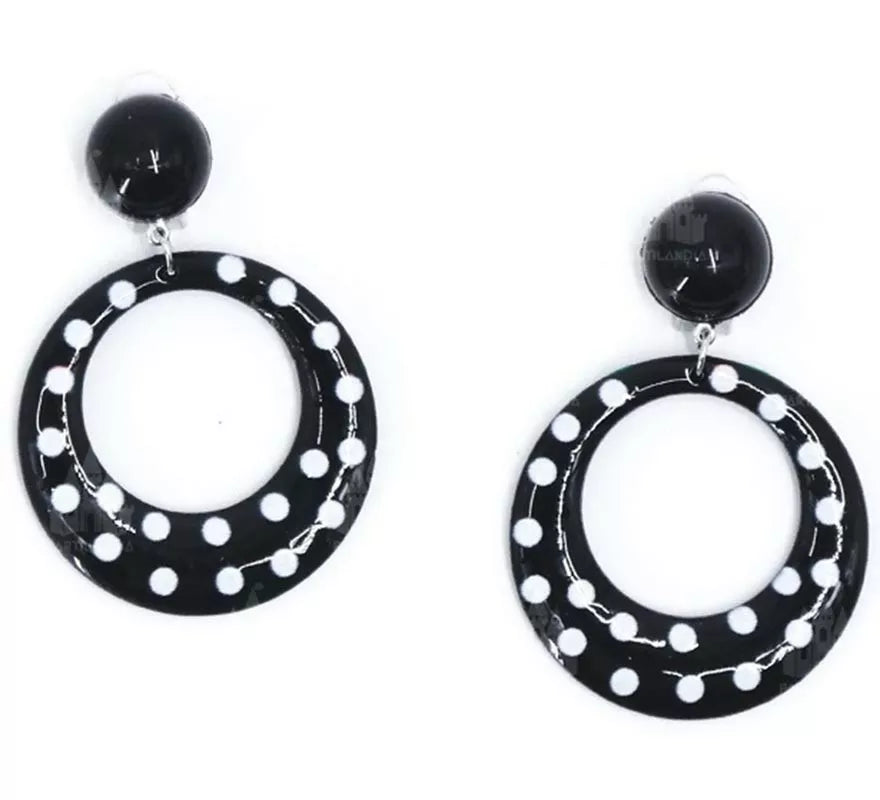 Translation missing: en.Pendientes Sevillana Aro negros con lunares blancos de 6 cm