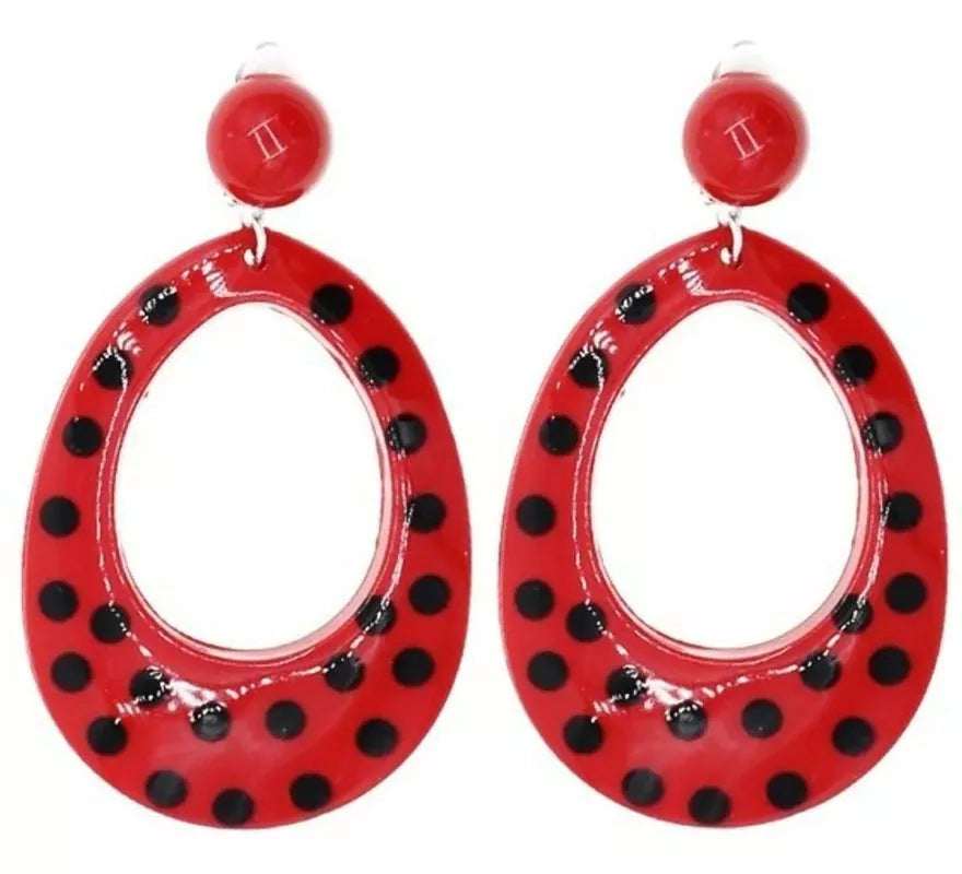 Pendientes Sevillana rojos con lunares negros de 6 cm