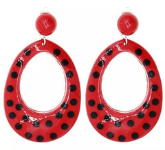 Red Sevillana earrings with black polka dots, 6 cm