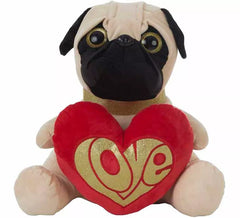 Perro Pug de peluche con Corazón en varios tamaños