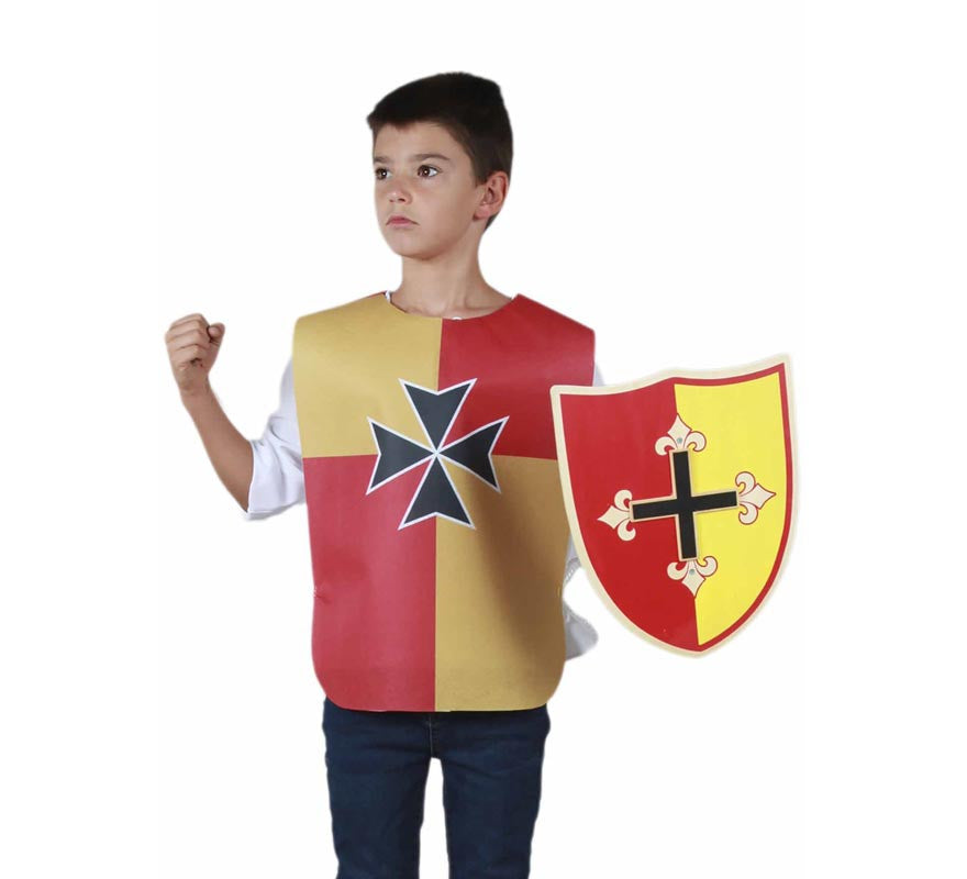 Peto Medieval Cruz rojo y amarillo para niño y adolescente