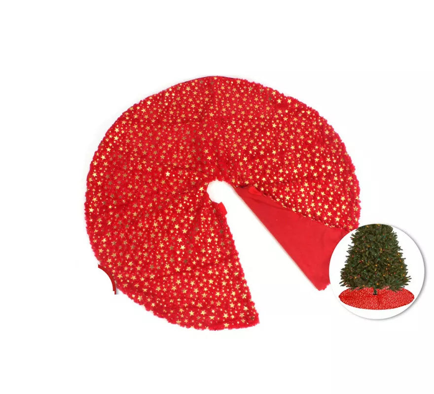 Translation missing: en.Pie de Árbol de Navidad Rojo con Estrellas Doradas de 90 cm