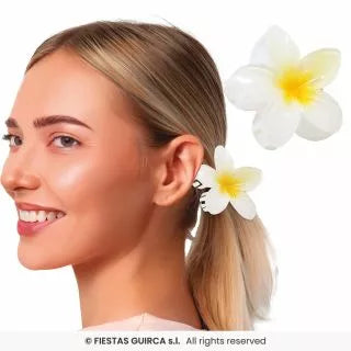Pinza Flor para Pelo de 8 cm blanca y centro en varios colores