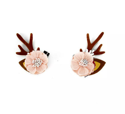 Pinzas para Pelo de Reno con Flor Rosa