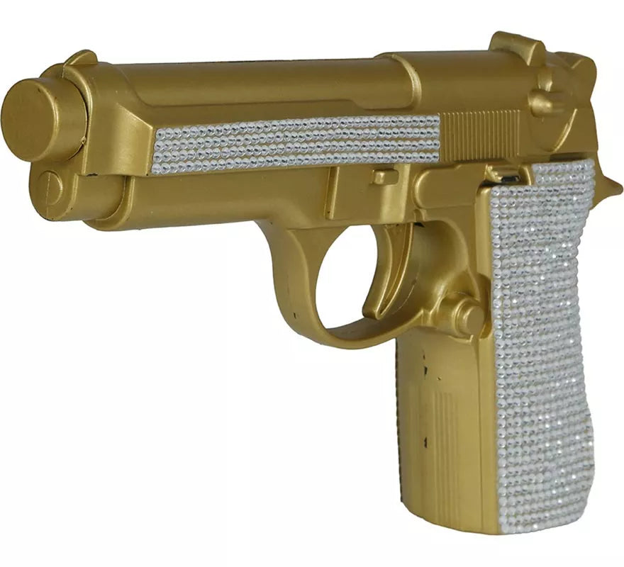 Pistola con Brillantes dorada de 25 cm
