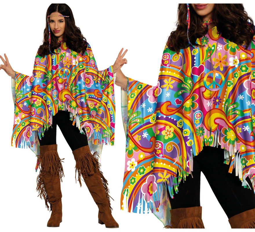 Poncho Hippie multicolor adulto