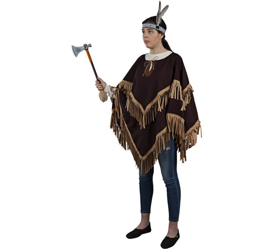 Poncho Indio marrón con flecos para adulto