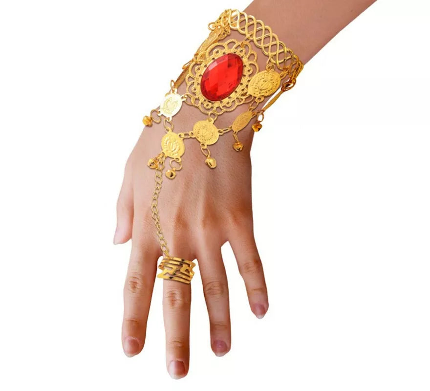 Translation missing: en.Pulsera Árabe Piedra roja con anillo