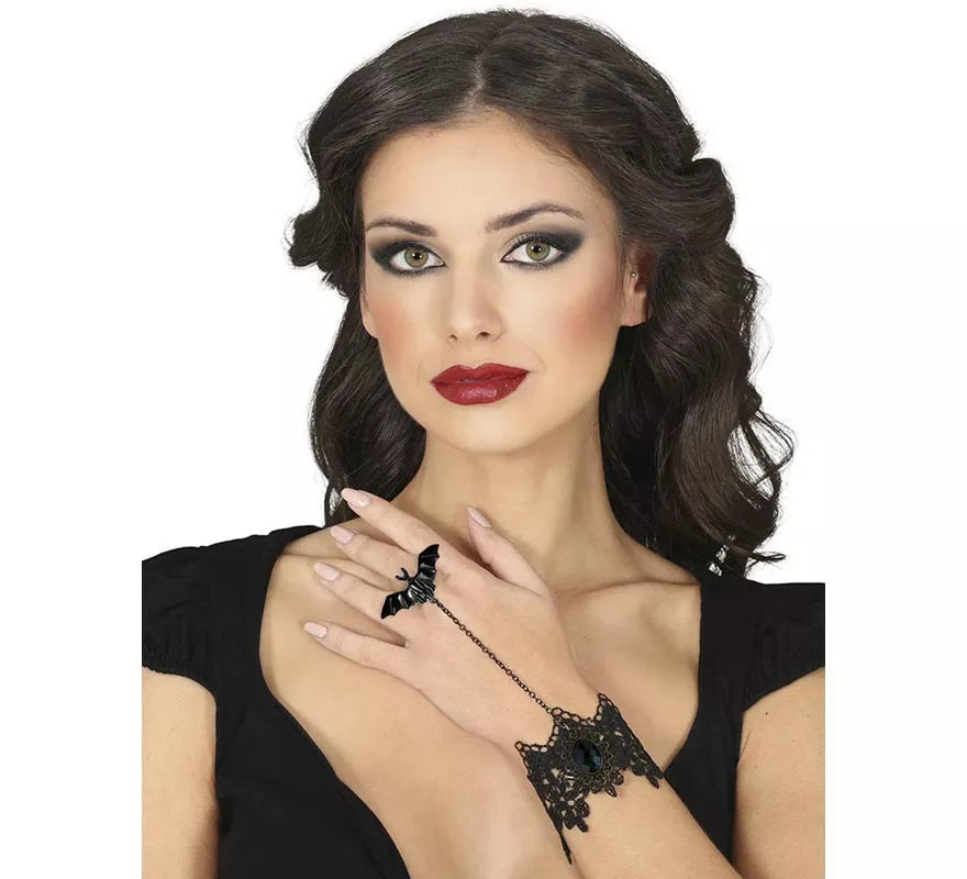 Pulsera Bordada y Anillo Murciélago
