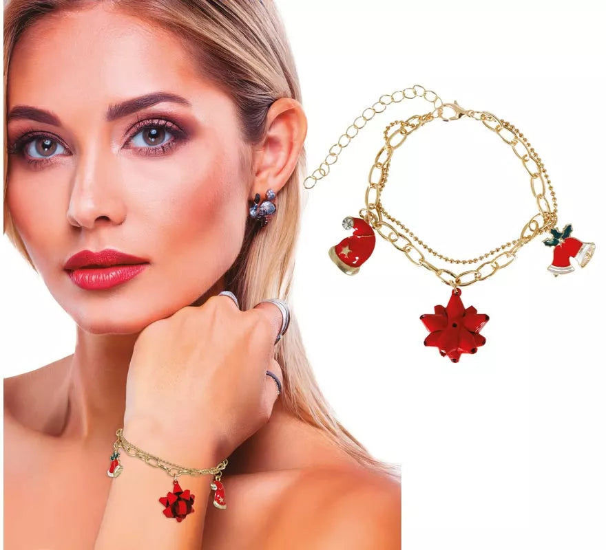 Pulsera Campana, Gorro y Lazo Floral de Navidad