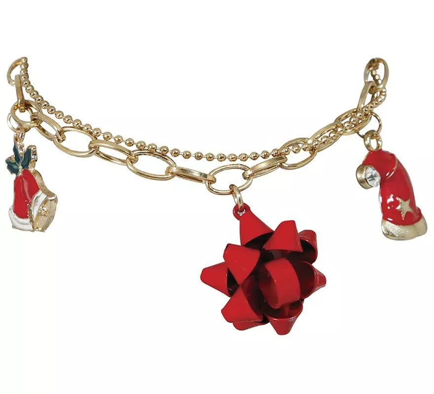 Pulsera Campana, Gorro y Lazo Floral de Navidad
