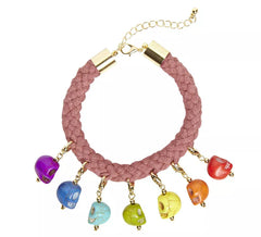 Rope Bracelet with 7 Colored Skulls